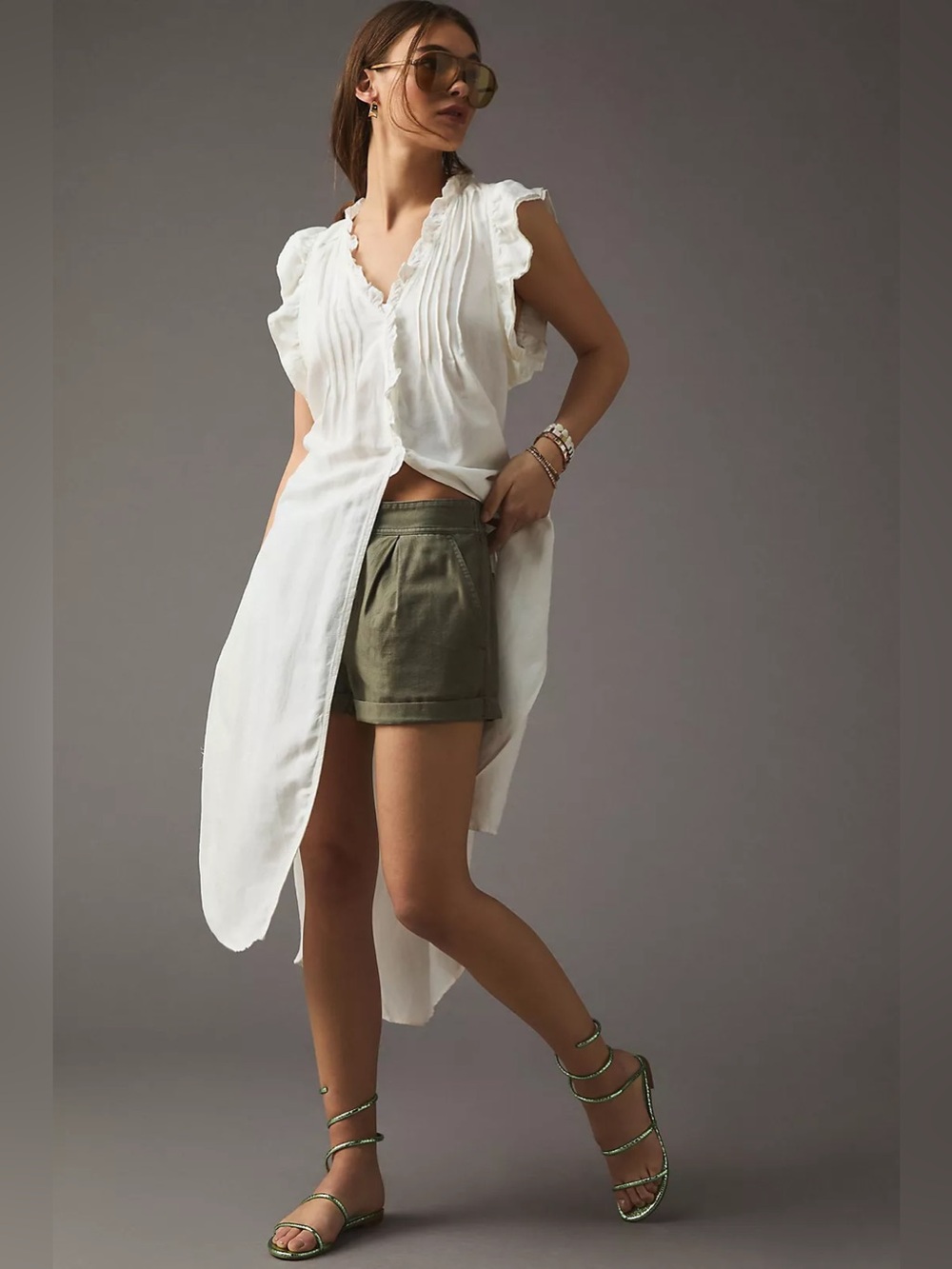 Anthropologie White Ruffled High-Low Tunic